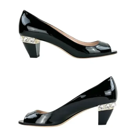 Miu Miu Patent Leather Peep Toe Heels - Picture 3 of 10